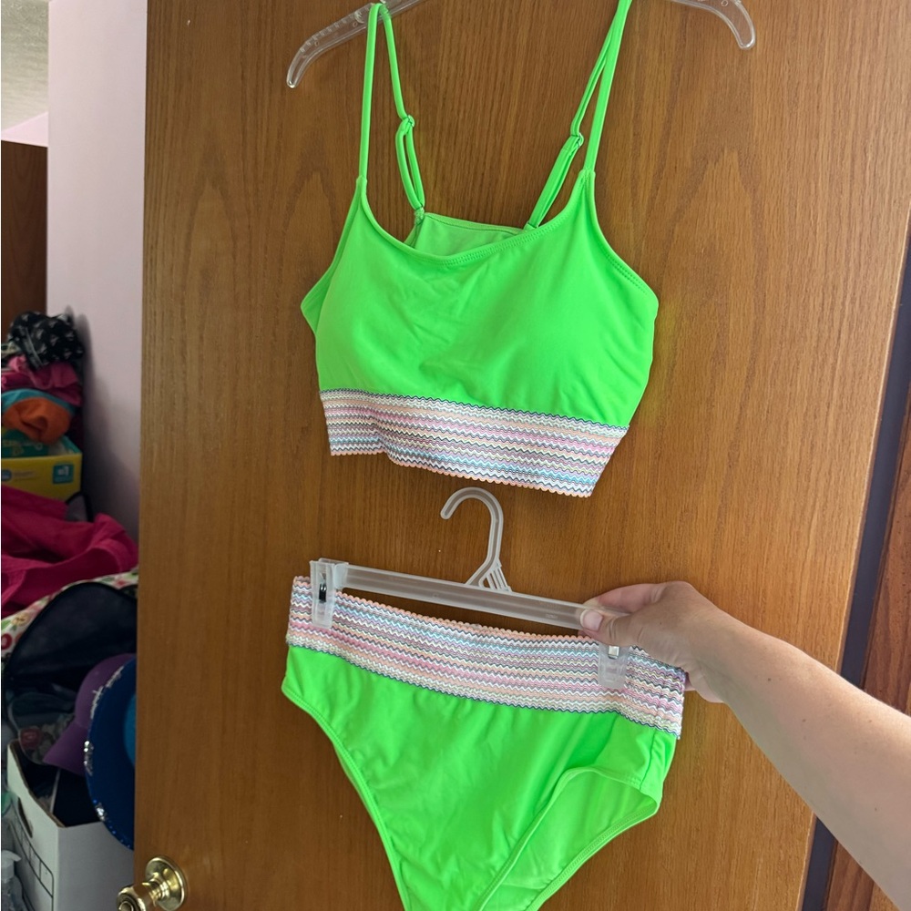 SHEIN Neon Green Bikini Set with colorful band